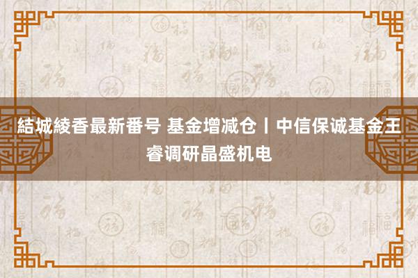 結城綾香最新番号 基金增减仓丨中信保诚基金王睿调研晶盛机电